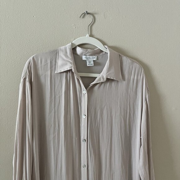 Rachel Zoe Long Button Up Cream Satin Silky Work Wear Career Minimalist Champane - Picture 4 of 8
